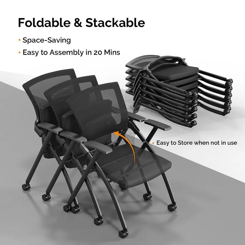 Chaise de conférence empilable à roulettes, Chaise de bureau pliante avec dossier rebondissant