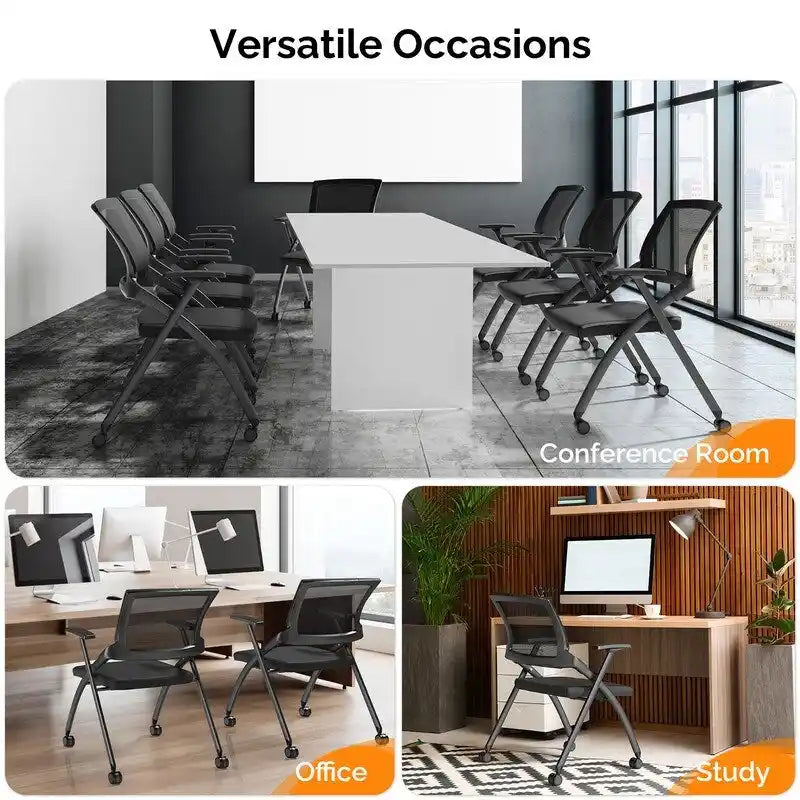 Chaise de conférence empilable à roulettes, Chaise de bureau pliante avec dossier rebondissant