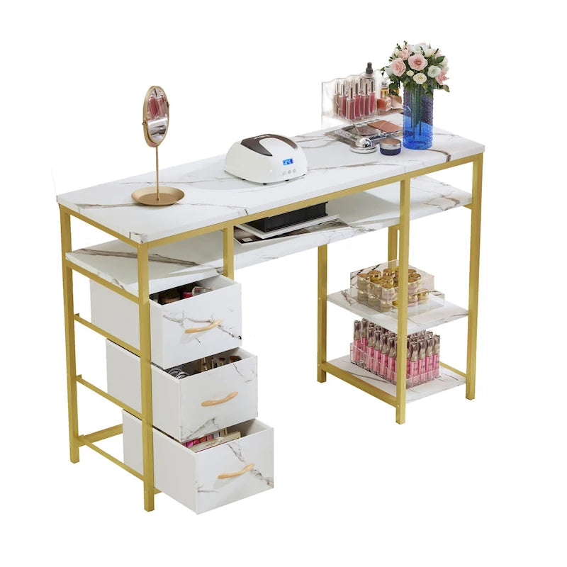 Moasis Coiffeuse Table d'ordinateur avec 3 tiroirs en tissu, Bureau de manucure