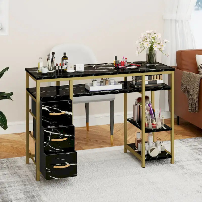 Moasis Coiffeuse Table d'ordinateur avec 3 tiroirs en tissu, Bureau de manucure