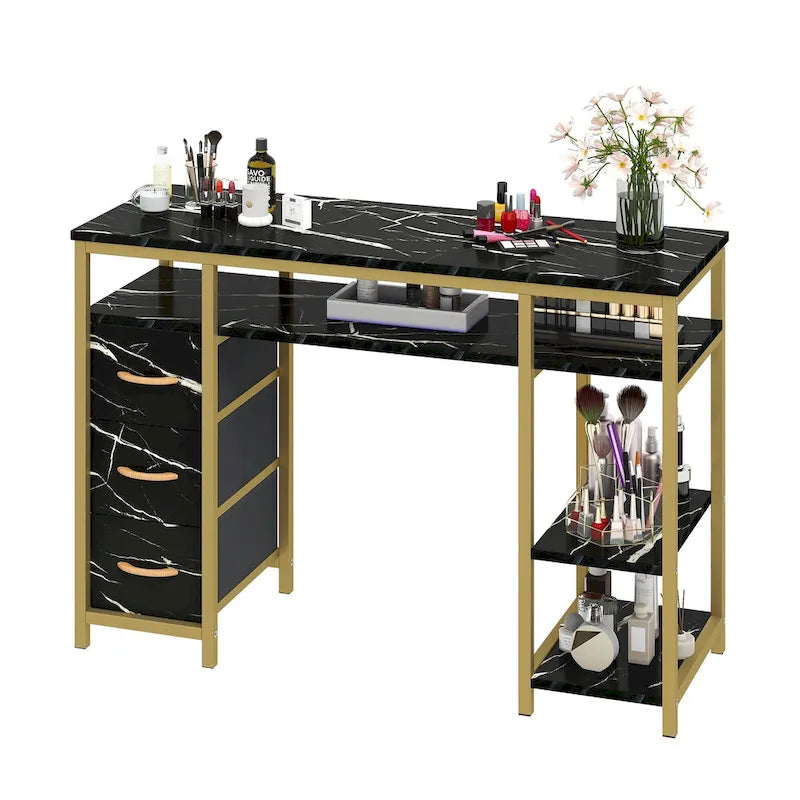 Moasis Coiffeuse Table d'ordinateur avec 3 tiroirs en tissu, Bureau de manucure