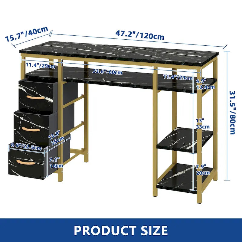 Moasis Coiffeuse Table d'ordinateur avec 3 tiroirs en tissu, Bureau de manucure