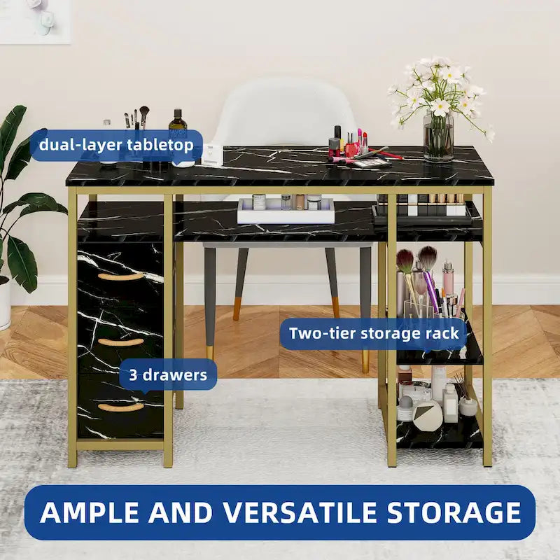 Moasis Coiffeuse Table d'ordinateur avec 3 tiroirs en tissu, Bureau de manucure