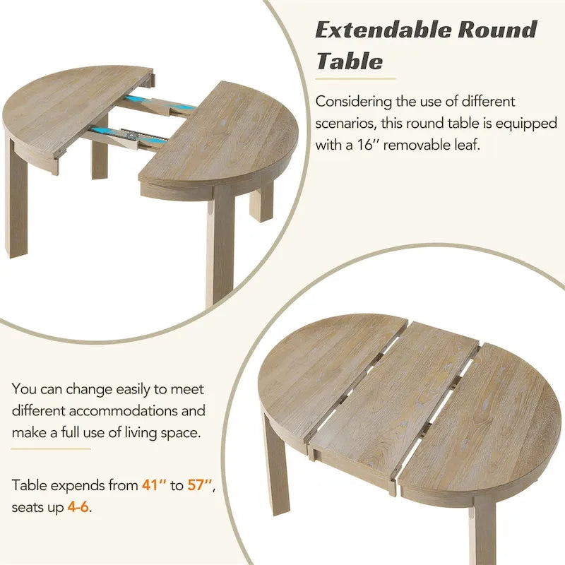 Ensemble de salle à manger 5 pièces extensible rond de style ferme Merax