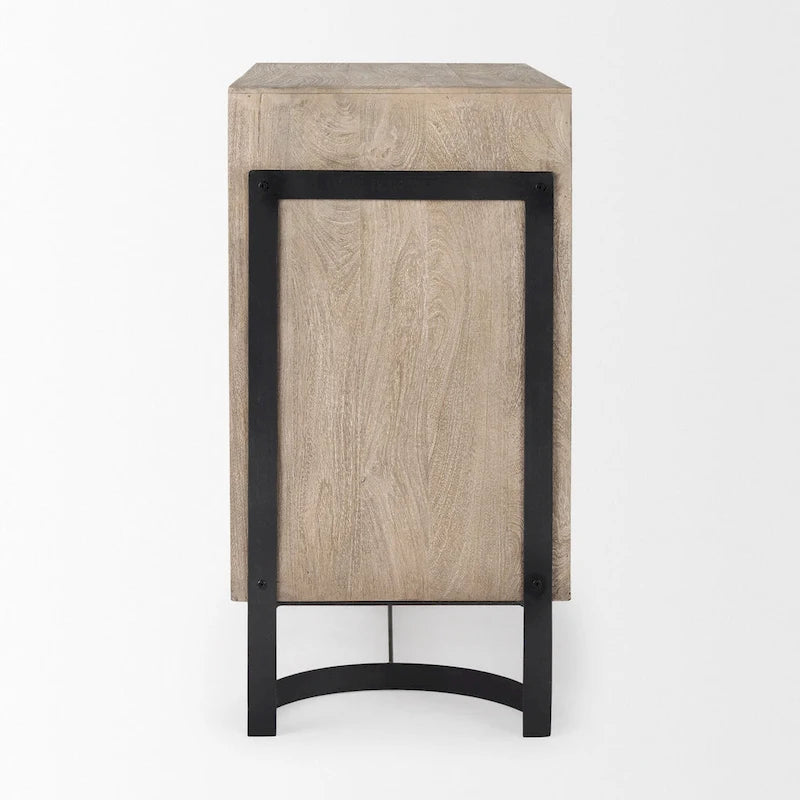 Meuble d'appoint Rivien en bois massif marron clair avec cadre en métal noir à 2 portes