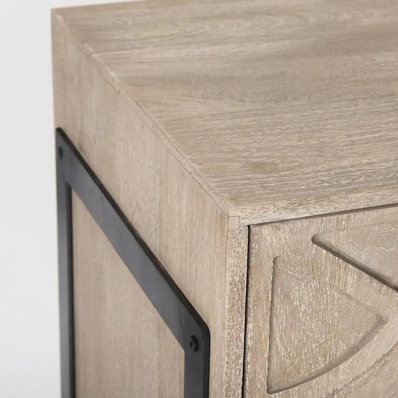 Meuble d'appoint Rivien en bois massif marron clair avec cadre en métal noir à 2 portes