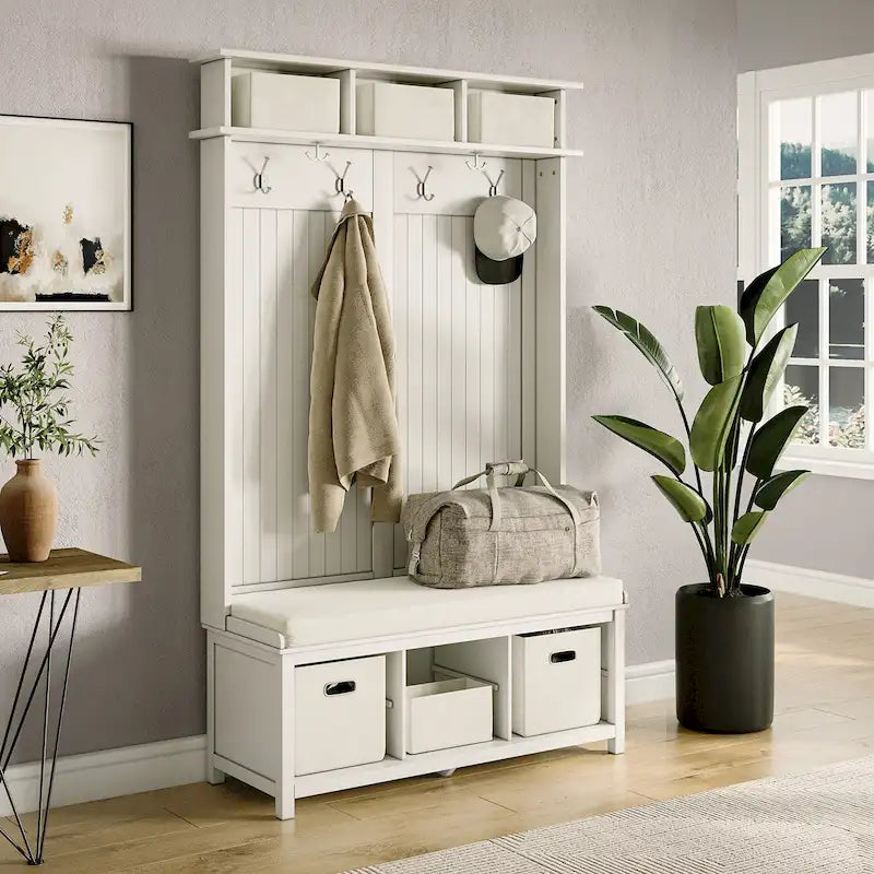 Vestiaire en bois massif John Louis Home avec range-chaussures et deux bacs de rangement