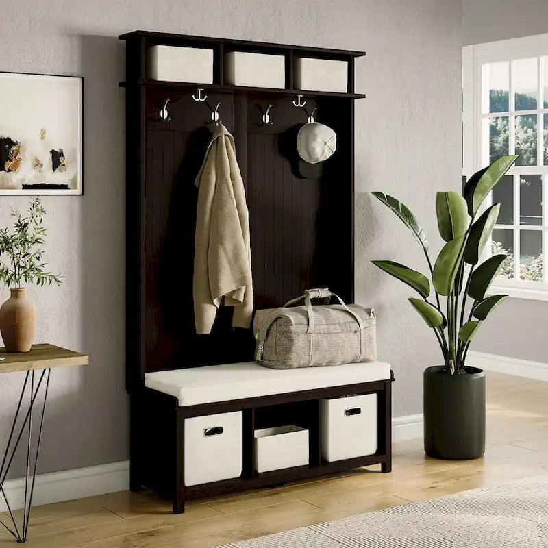 Vestiaire en bois massif John Louis Home avec range-chaussures et deux bacs de rangement