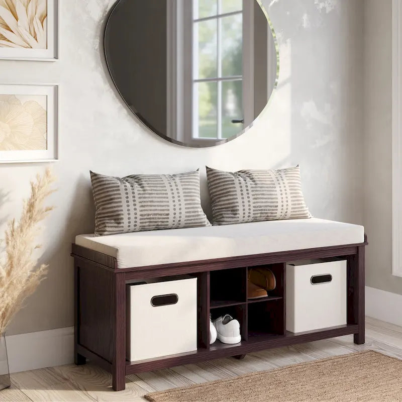 Vestiaire en bois massif John Louis Home avec range-chaussures et deux bacs de rangement