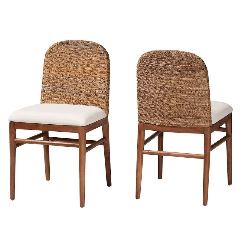 Lot de 2 chaises de salle à manger Nadim style bohème moderne en jonc de mer naturel et bois d'acacia