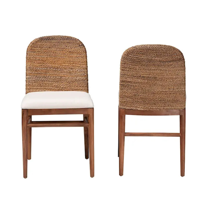 Lot de 2 chaises de salle à manger Nadim style bohème moderne en jonc de mer naturel et bois d'acacia