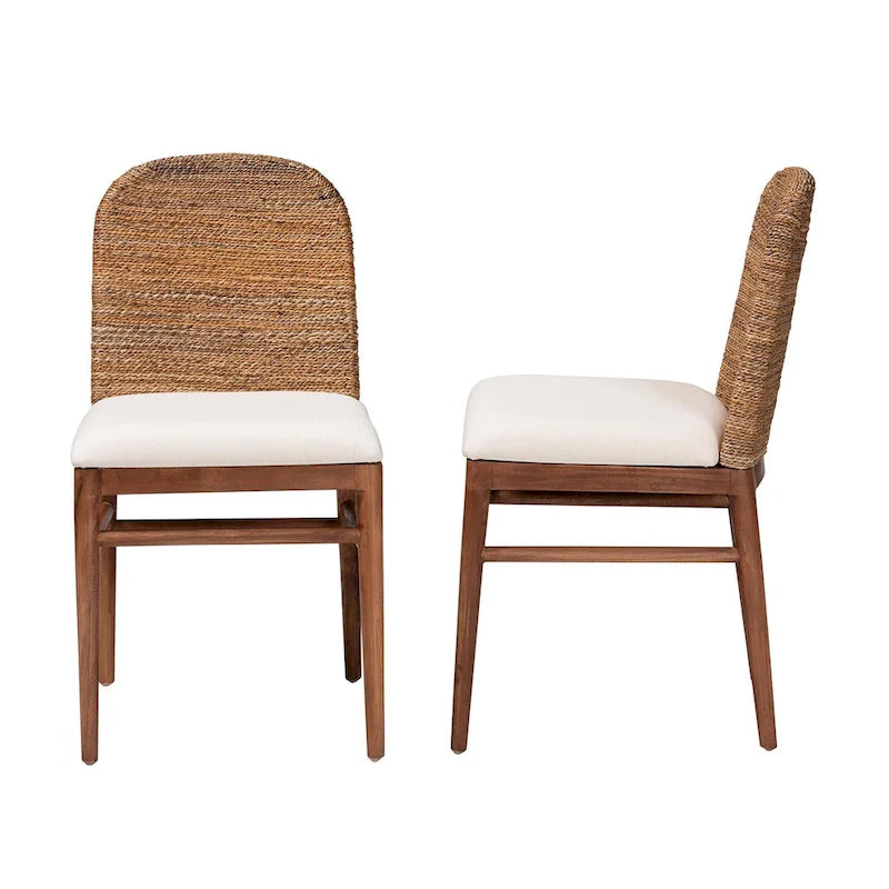 Lot de 2 chaises de salle à manger Nadim style bohème moderne en jonc de mer naturel et bois d'acacia