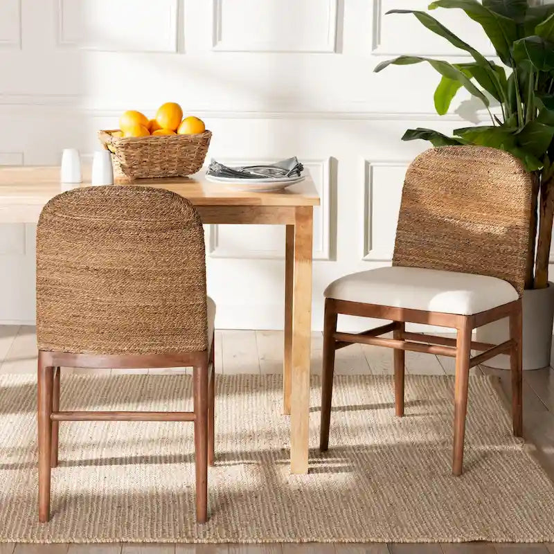 Lot de 2 chaises de salle à manger Nadim style bohème moderne en jonc de mer naturel et bois d'acacia