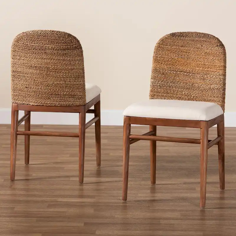 Lot de 2 chaises de salle à manger Nadim style bohème moderne en jonc de mer naturel et bois d'acacia