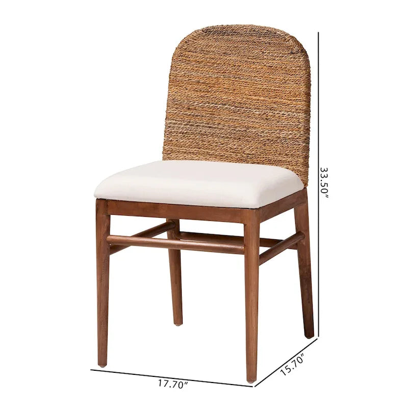 Lot de 2 chaises de salle à manger Nadim style bohème moderne en jonc de mer naturel et bois d'acacia