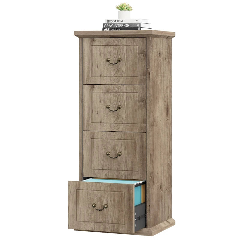 Meuble de classement vertical à 4 tiroirs en bois avec tringle amovible pour format A4/Lettre