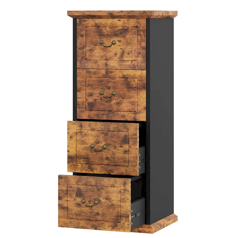 Meuble de classement vertical à 4 tiroirs en bois avec tringle amovible pour format A4/Lettre