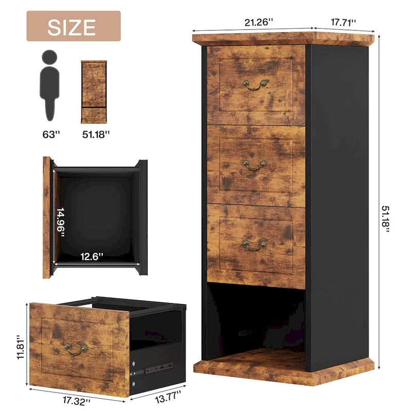 Meuble de classement vertical à 4 tiroirs en bois avec tringle amovible pour format A4/Lettre