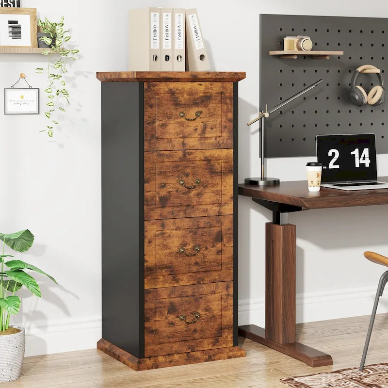 Meuble de classement vertical à 4 tiroirs en bois avec tringle amovible pour format A4/Lettre