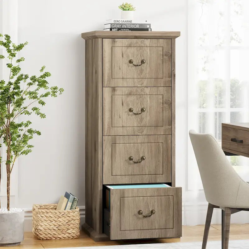 Meuble de classement vertical à 4 tiroirs en bois avec tringle amovible pour format A4/Lettre