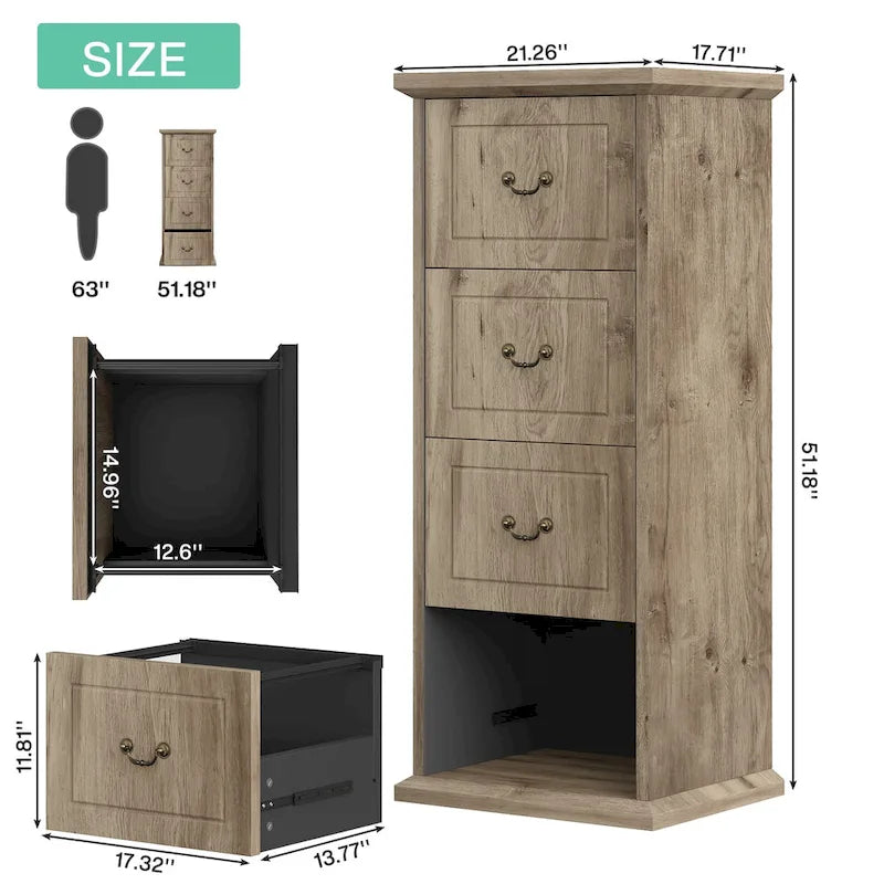 Meuble de classement vertical à 4 tiroirs en bois avec tringle amovible pour format A4/Lettre