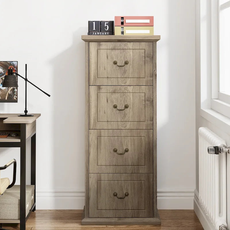 Meuble de classement vertical à 4 tiroirs en bois avec tringle amovible pour format A4/Lettre