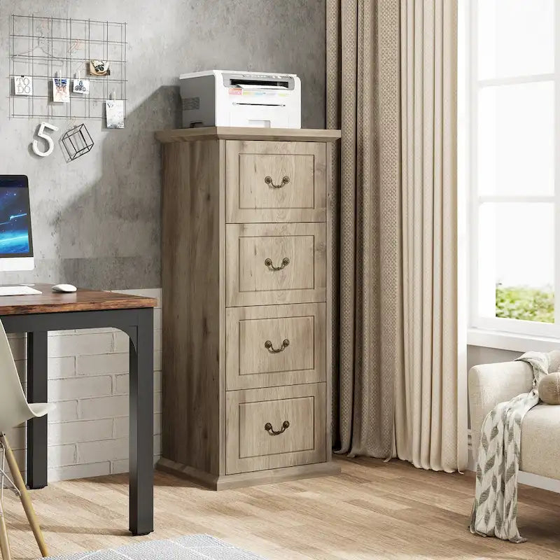 Meuble de classement vertical à 4 tiroirs en bois avec tringle amovible pour format A4/Lettre