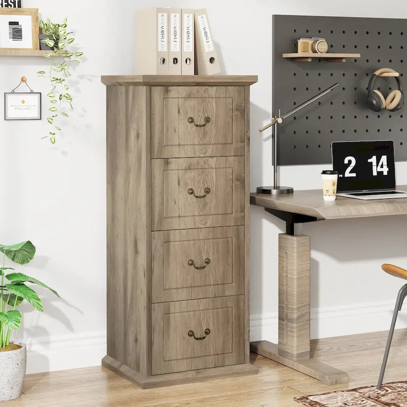 Meuble de classement vertical à 4 tiroirs en bois avec tringle amovible pour format A4/Lettre