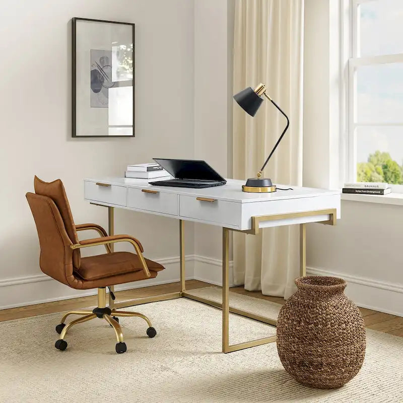 Patricia Modern 3 Drawer Desk with USB Ports and Outlet by HULALA HOME