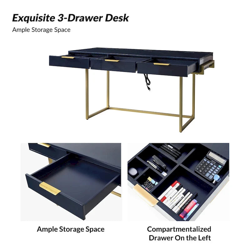 Bureau à 3 tiroirs Patricia Modern avec ports USB et prise par HULALA HOME