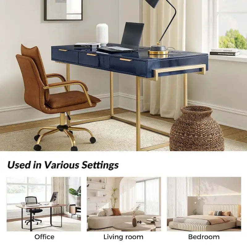 Bureau à 3 tiroirs Patricia Modern avec ports USB et prise par HULALA HOME