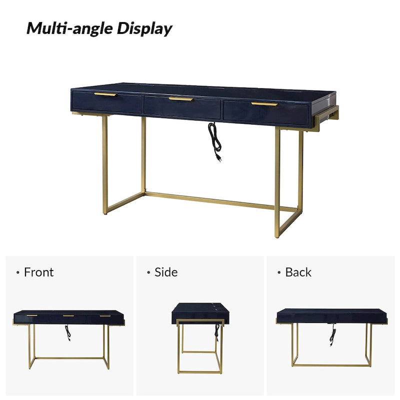 Bureau à 3 tiroirs Patricia Modern avec ports USB et prise par HULALA HOME