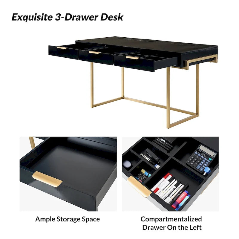 Bureau à 3 tiroirs Patricia Modern avec ports USB et prise par HULALA HOME