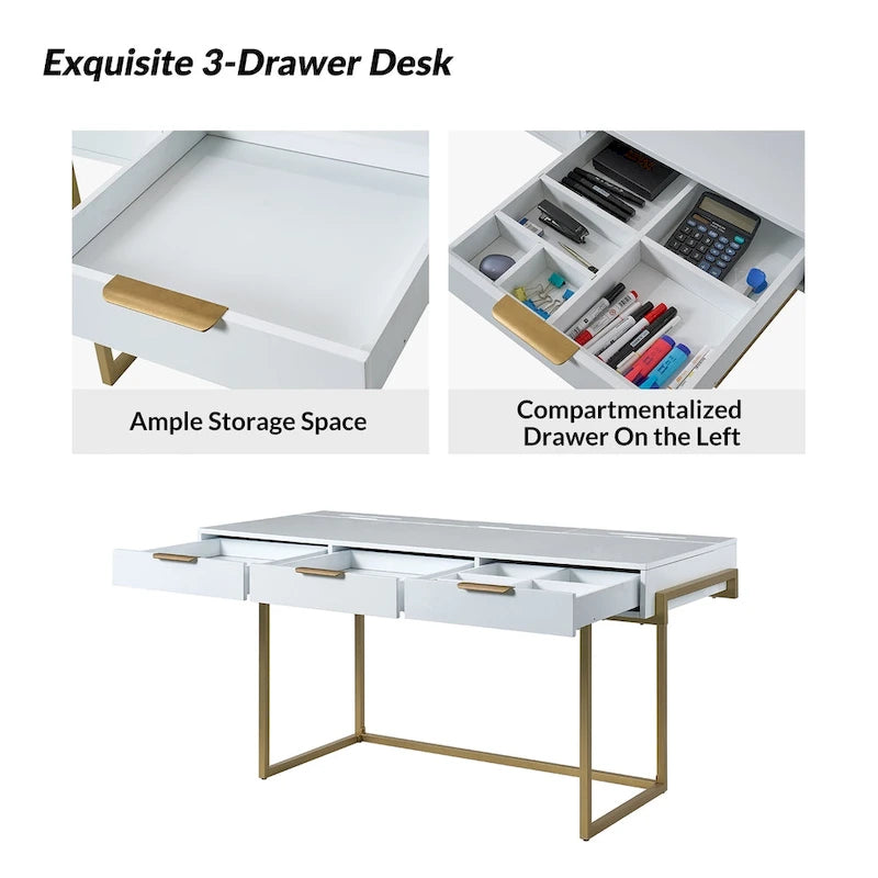 Bureau à 3 tiroirs Patricia Modern avec ports USB et prise par HULALA HOME