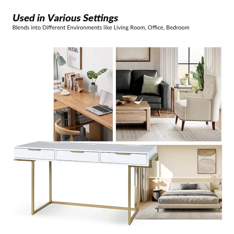 Bureau à 3 tiroirs Patricia Modern avec ports USB et prise par HULALA HOME