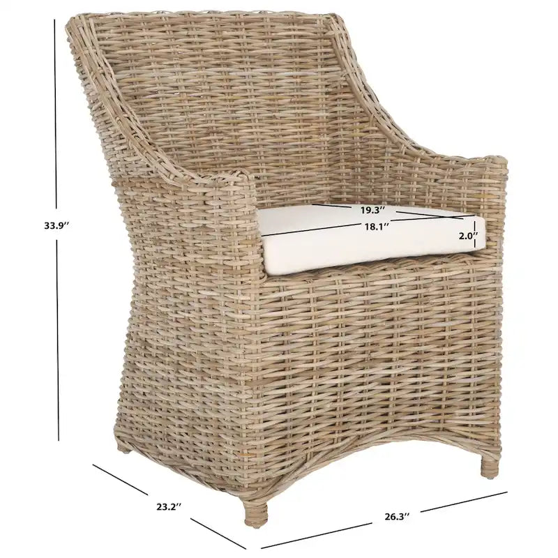 SAFAVIEH Cheryle Fauteuil à oreilles en osier marron délavé (entièrement assemblé) - 26 L x 23 P x 34 H - 26Wx23Dx34H