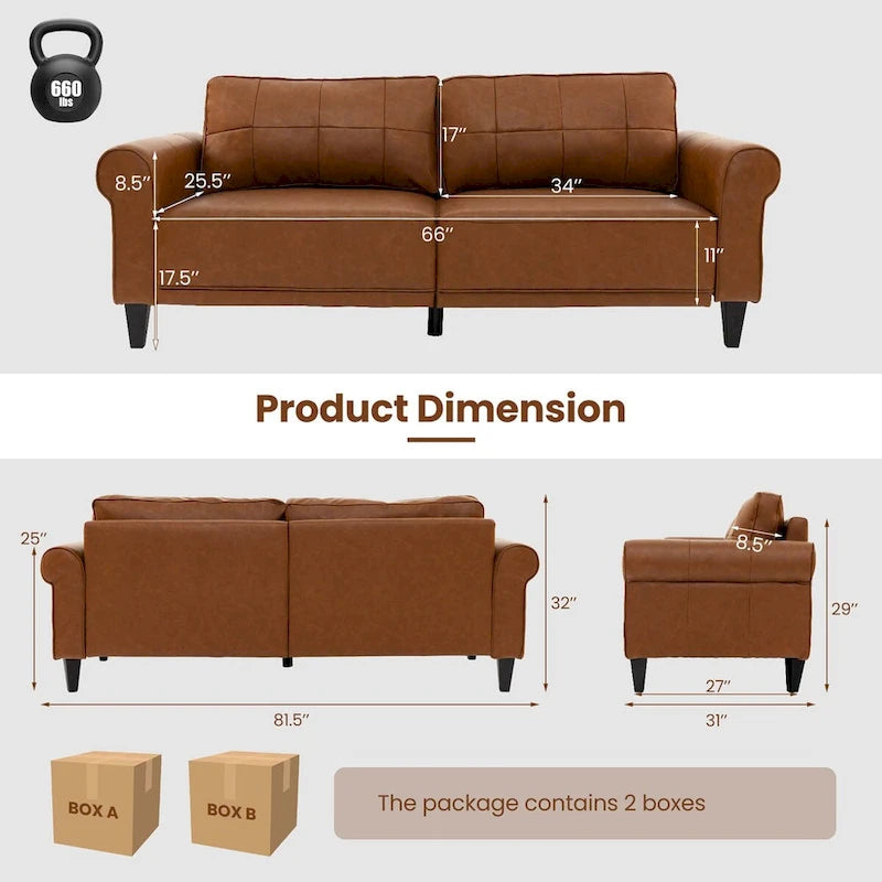 Canapé moderne Costway en cuir PU 3 places 81,5 po avec 2 dossiers - Voir les détails