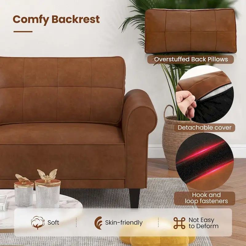 Canapé moderne Costway en cuir PU 3 places 81,5 po avec 2 dossiers - Voir les détails