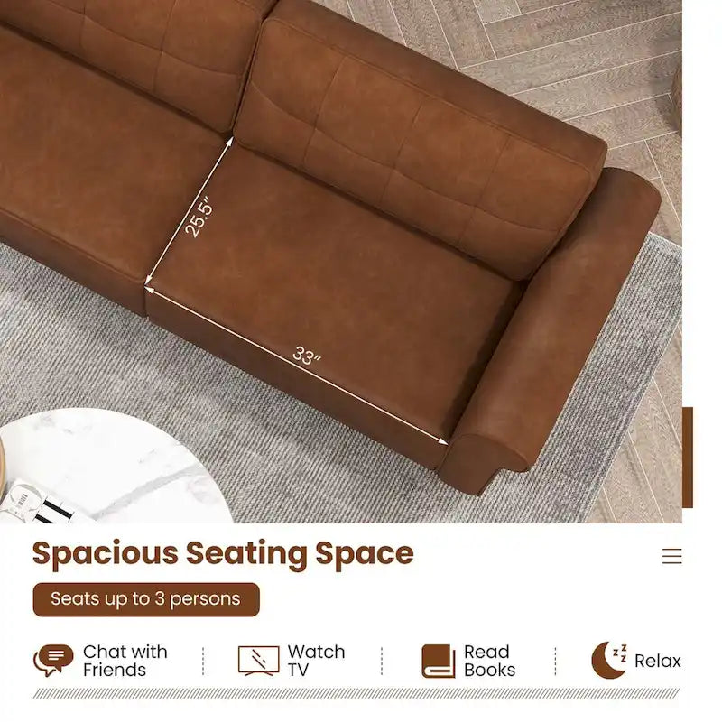 Canapé moderne Costway en cuir PU 3 places 81,5 po avec 2 dossiers - Voir les détails