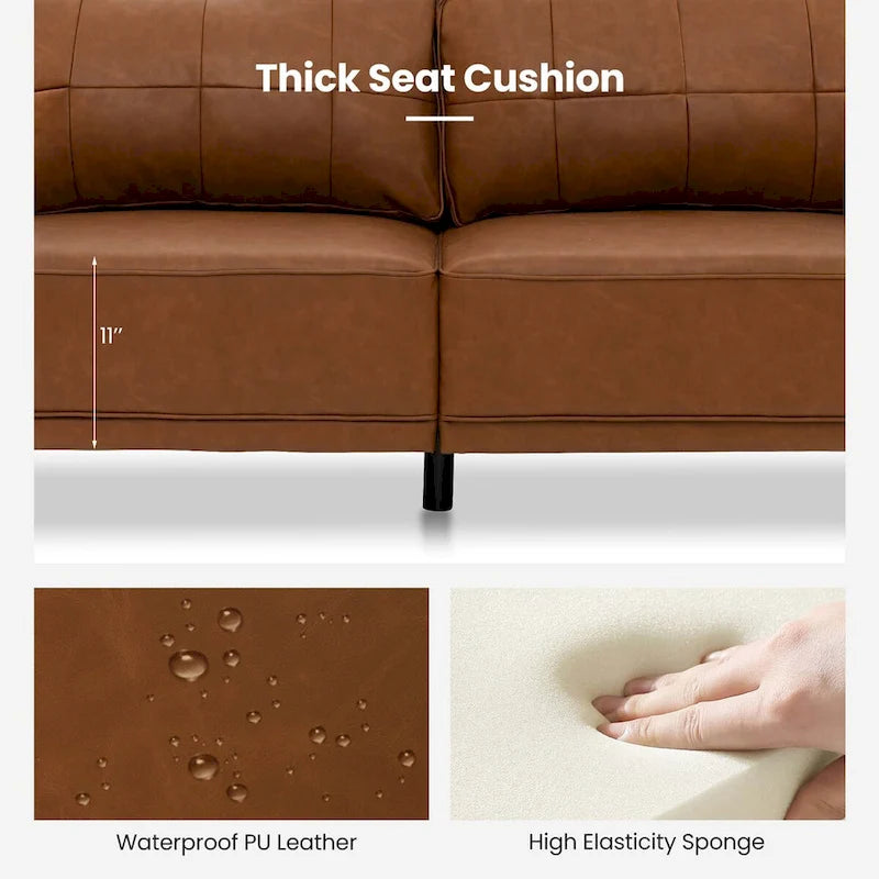 Canapé moderne Costway en cuir PU 3 places 81,5 po avec 2 dossiers - Voir les détails