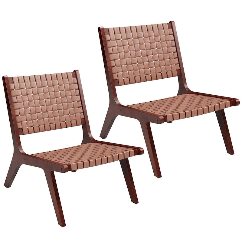 Costway Fauteuil d'appoint en cuir tressé, sans accoudoirs, en bois d'hévéa, style Mid-Century