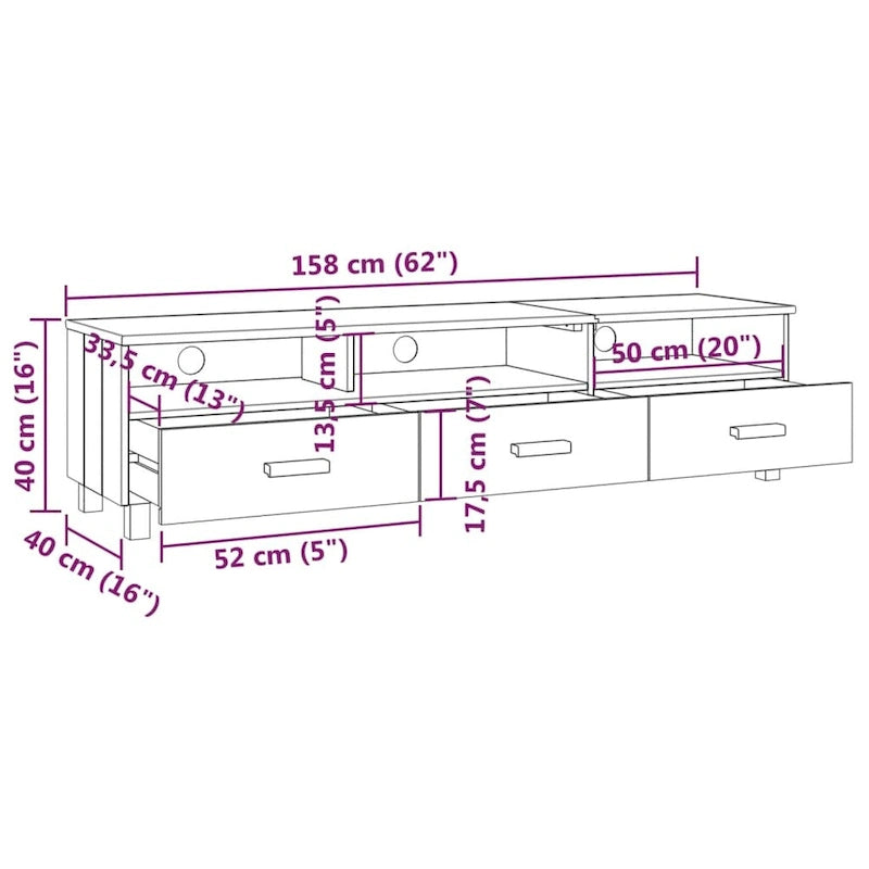 vidaXL Meuble TV Console Meuble de Rangement Buffet Pin Massif HAMAR - 158x40x40 cm