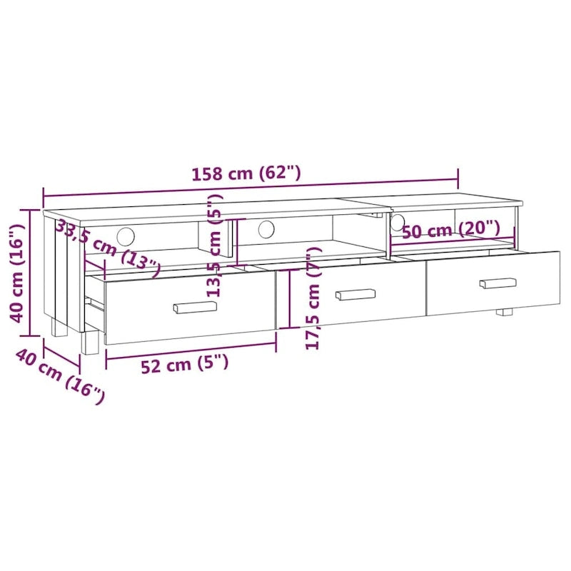 vidaXL Meuble TV Console Meuble de Rangement Buffet Pin Massif HAMAR - 158x40x40 cm