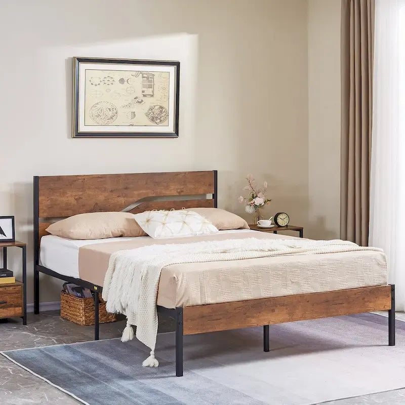 Ensemble de 3 pièces de chambre Taomika, lit plateforme et 2 tables de chevet modernes
