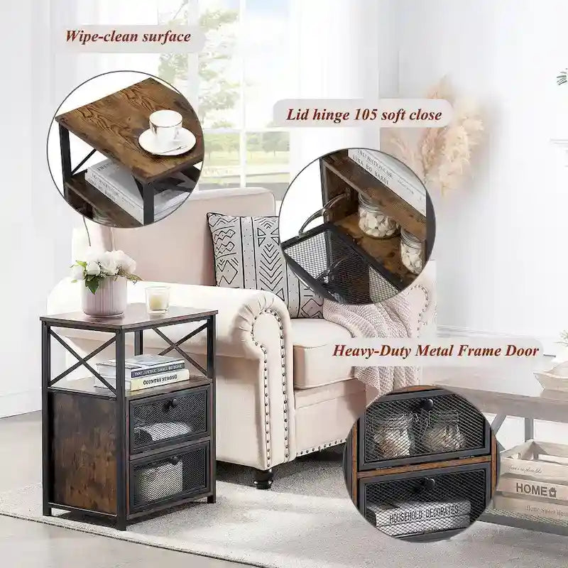 Ensemble de 3 pièces de chambre Taomika, lit plateforme et 2 tables de chevet modernes