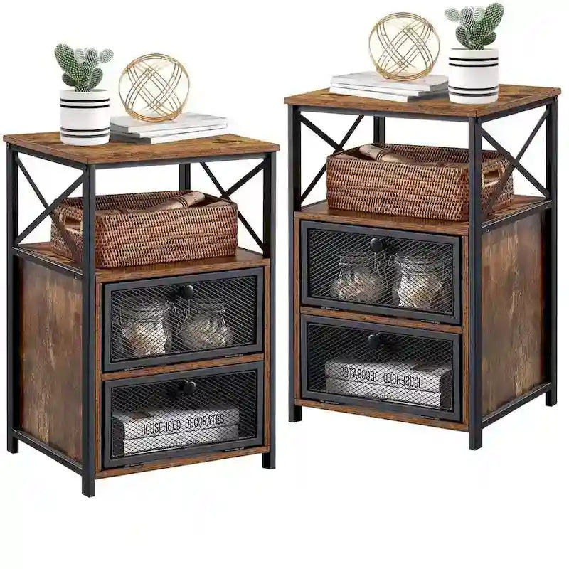 Ensemble de 3 pièces de chambre Taomika, lit plateforme et 2 tables de chevet modernes