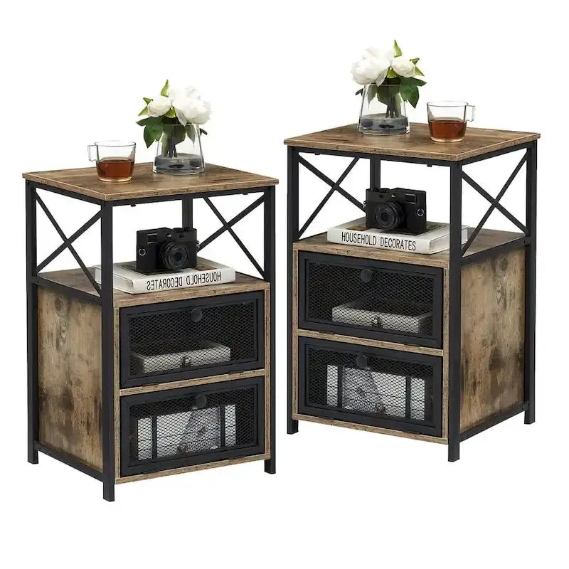 Ensemble de 3 pièces de chambre Taomika, lit plateforme et 2 tables de chevet modernes