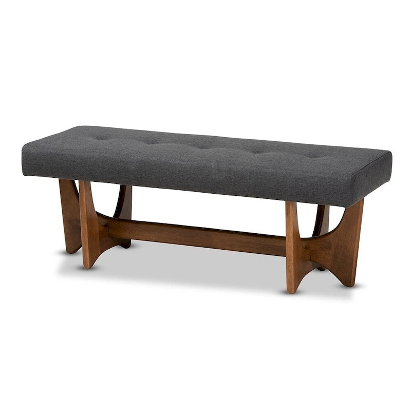 Banc Theo Mid-Century Modern en tissu rembourré et finition noyer - 17,9 haut x 48,8 large x 18,3 profond