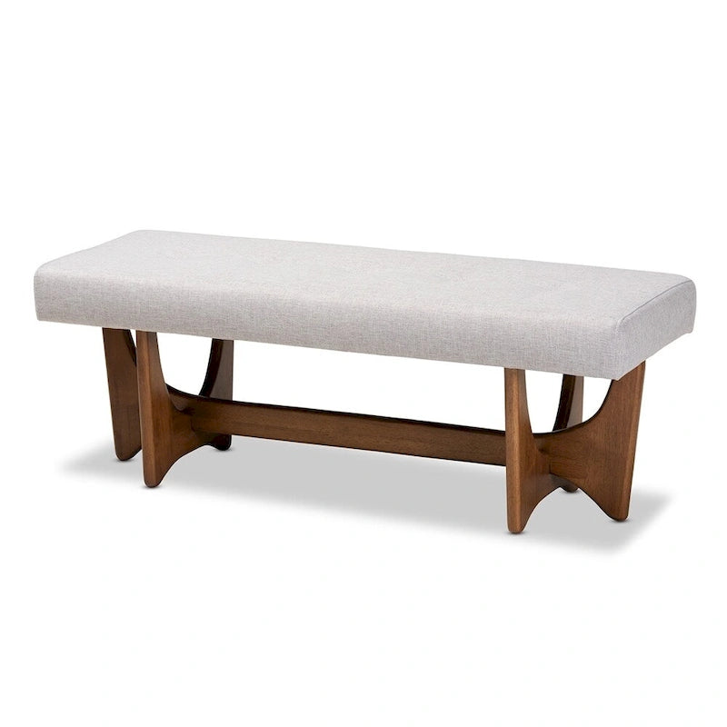 Banc Theo Mid-Century Modern en tissu rembourré et finition noyer - 17,9 haut x 48,8 large x 18,3 profond