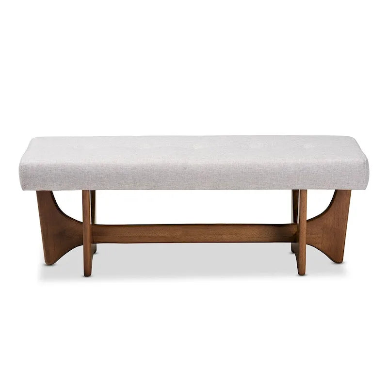 Banc Theo Mid-Century Modern en tissu rembourré et finition noyer - 17,9 haut x 48,8 large x 18,3 profond